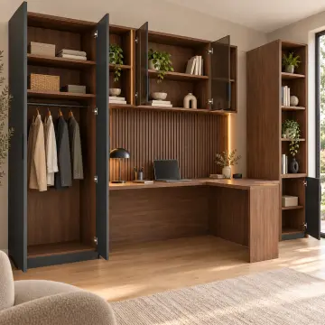 Lorin L260 Premium Tek Kişilik L Reflekte Kitaplıklı Gardıroplu Çalışma Masası