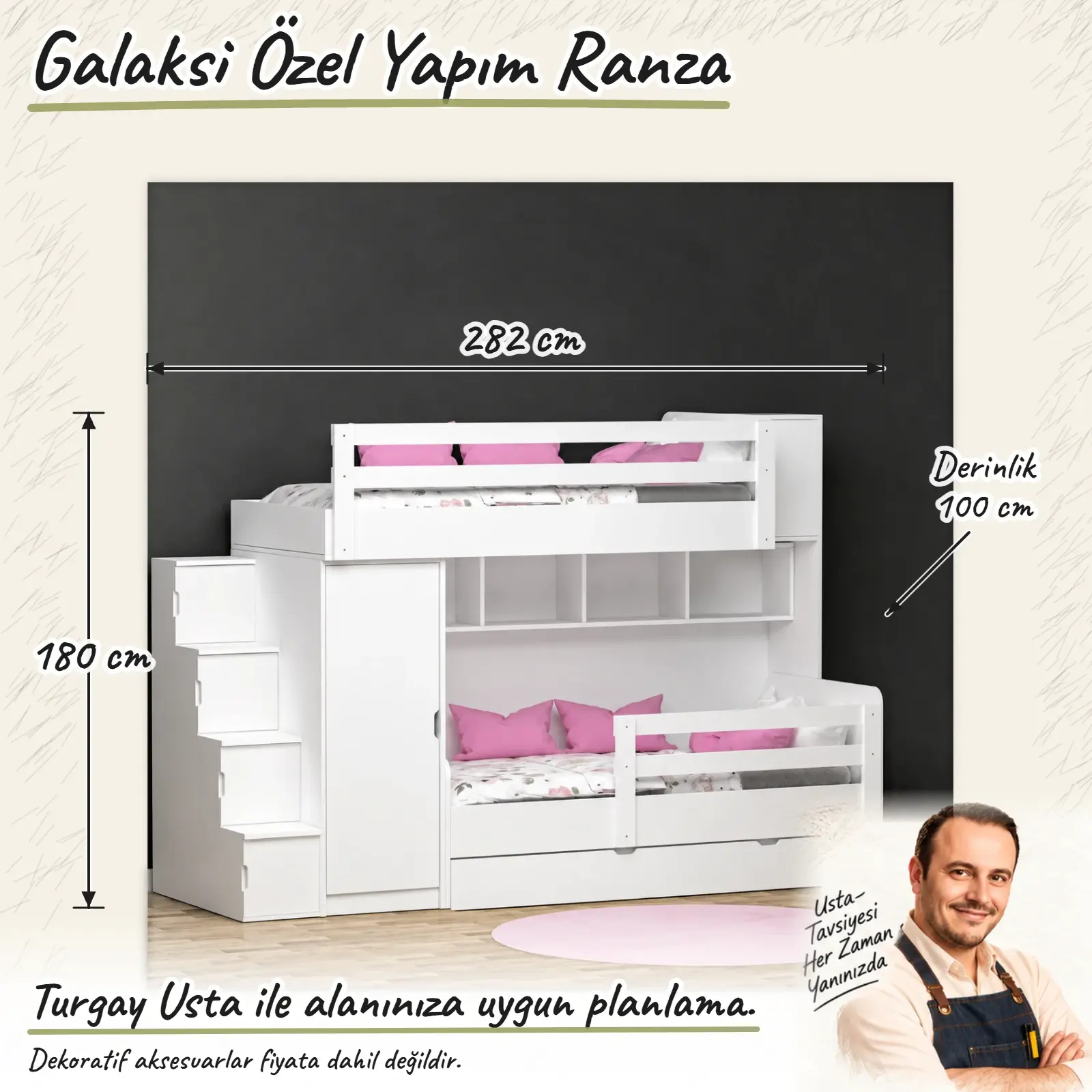 Galaksi Özel Yapım Ranza Turgay Usta ölçülü eskiz