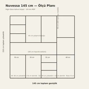 Nuvessa 145 cm LED Nişli High Gloss Kahve Köşesi