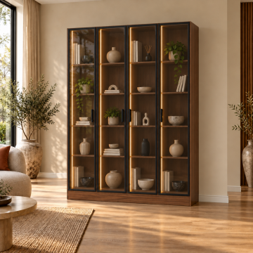 Talia 140 Ceviz Dört Reflekte Camlı Dikey LED Kitaplık