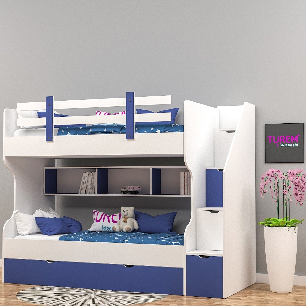 Yandan Korumalı Merdivenli Ranza