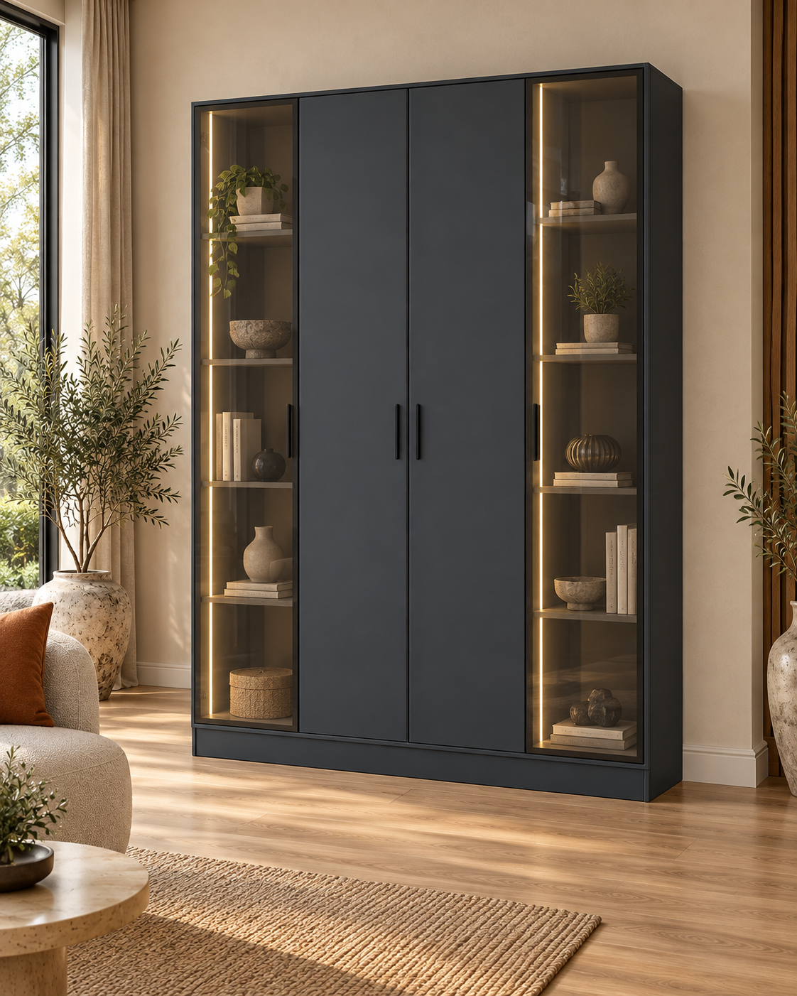 Belis 160 Antrasit Yarı Reflekte Yarı Kapaklı LED Kitaplık