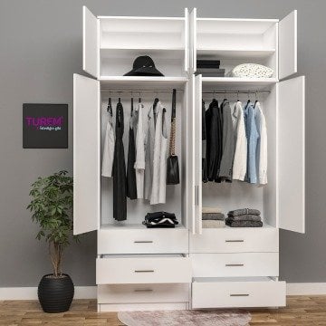 4 Kapılı Üstü Dolaplı Gardırop