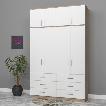 4 Kapılı Üstü Dolaplı Gardırop