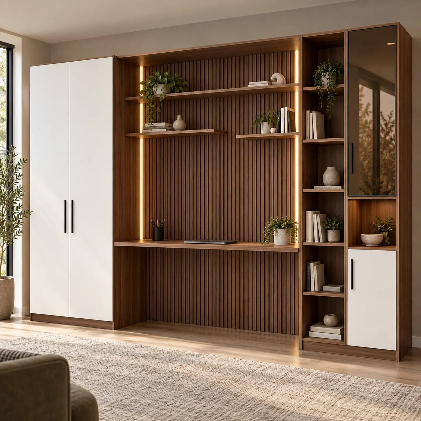 Mavera 280 Premium Tek Kişilik Köprü Raflı Reflekte Kitaplıklı Gardıroplu Çalışma Masası
