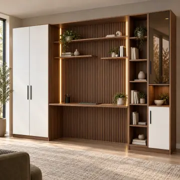 Mavera 280 Premium Tek Kişilik Köprü Raflı Reflekte Kitaplıklı Gardıroplu Çalışma Masası