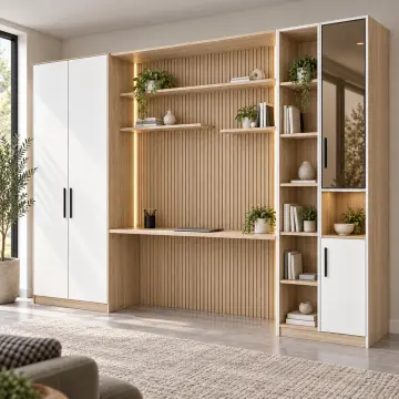 Mavera 280 Premium Tek Kişilik Köprü Raflı Reflekte Kitaplıklı Gardıroplu Çalışma Masası