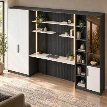 Mavera 280 Premium Tek Kişilik Köprü Raflı Reflekte Kitaplıklı Gardıroplu Çalışma Masası