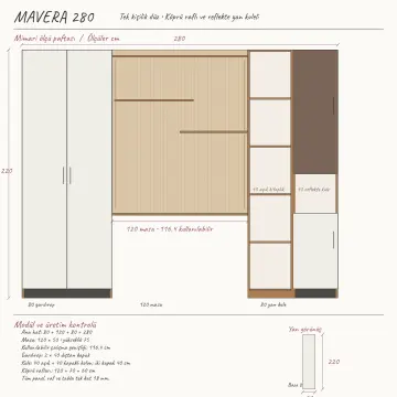 Mavera 280 Premium Tek Kişilik Köprü Raflı Reflekte Kitaplıklı Gardıroplu Çalışma Masası