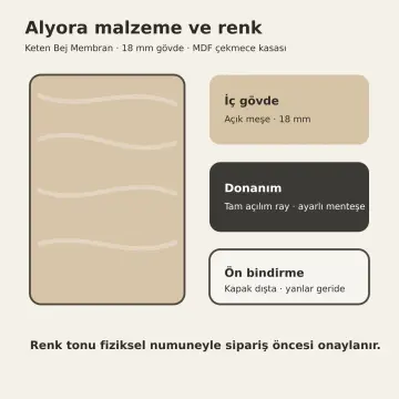 Alyora Keten Bej Membran Kapak İçi Dört Silikon Buz Kalıbı Kurutma Klipsli Sağ L Mutfak Dolabı
