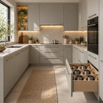 Bermina RAL 7044 Lake Çekilir Altı Sütlük Cezve Sap Kanallı U Mutfak Dolabı