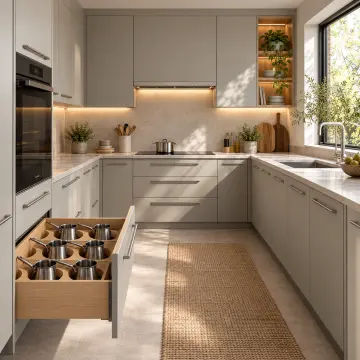 Bermina RAL 7044 Lake Çekilir Altı Sütlük Cezve Sap Kanallı U Mutfak Dolabı