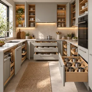 Bermina RAL 7044 Lake Çekilir Altı Sütlük Cezve Sap Kanallı U Mutfak Dolabı