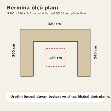 Bermina RAL 7044 Lake Çekilir Altı Sütlük Cezve Sap Kanallı U Mutfak Dolabı