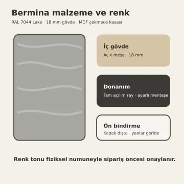 Bermina RAL 7044 Lake Çekilir Altı Sütlük Cezve Sap Kanallı U Mutfak Dolabı