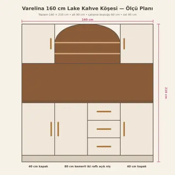 Varelina 160 cm Kemer Nişli Lake Kahve Köşesi