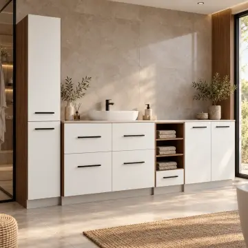 Nervelissa Membran Boy Dolaplı, Beş Çekmeceli ve Üç Açık Gözlü Banyo Dolabı 270 cm