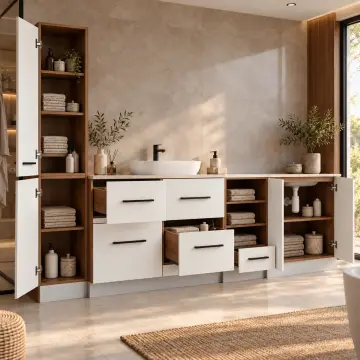 Nervelissa Membran Boy Dolaplı, Beş Çekmeceli ve Üç Açık Gözlü Banyo Dolabı 270 cm