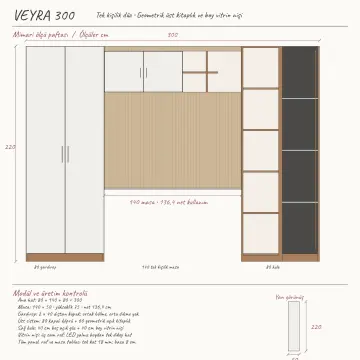 Veyra 300 Premium Geometrik Kitaplıklı Vitrin Nişli Gardıroplu Çalışma Masası