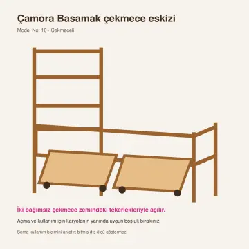 Çamora Basamak Doğal Ahşap Çekmeceli Karyola