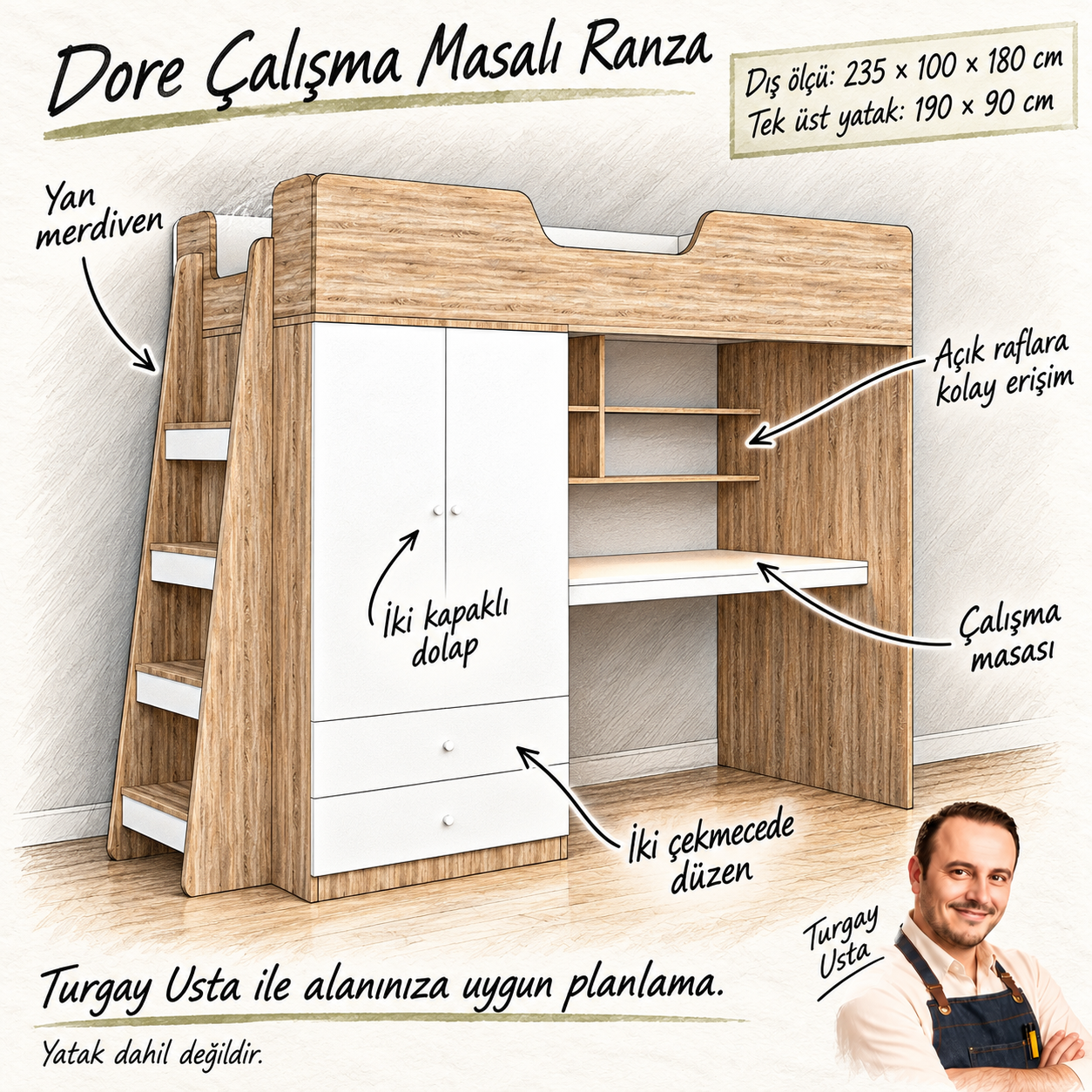 Dore Çalışma Masalı Ranza Turgay Usta ölçü ve kullanım eskizi