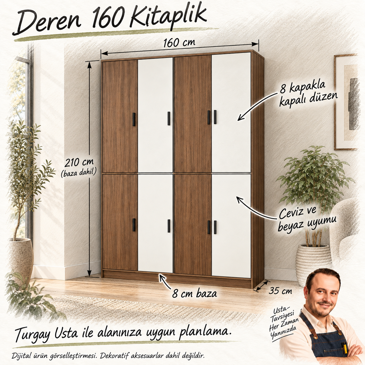 Deren 160 kitaplık ölçüleri ve Turgay Usta yerleşim önerileri
