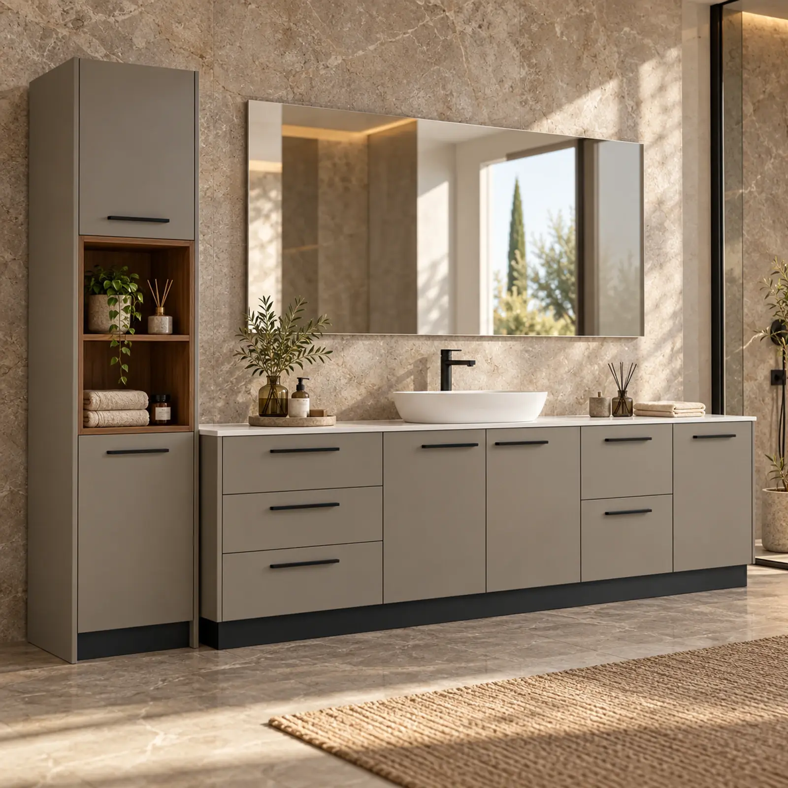 Lirenvessa Lake Beş Çekmeceli Açık Raflı Servis Kuleli Banyo Dolabı 240 cm