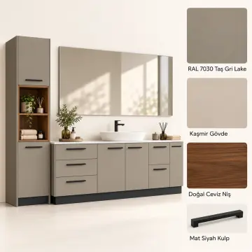 Lirenvessa Lake Beş Çekmeceli Açık Raflı Servis Kuleli Banyo Dolabı 240 cm