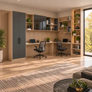 Narev L290 İki Kişilik L Reflekte Kitaplıklı Gardıroplu Çalışma Masası