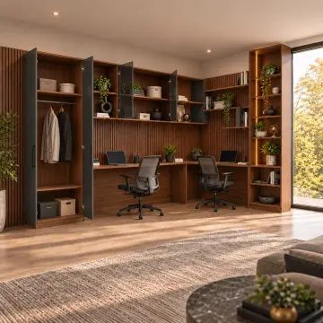 Narev L290 İki Kişilik L Reflekte Kitaplıklı Gardıroplu Çalışma Masası