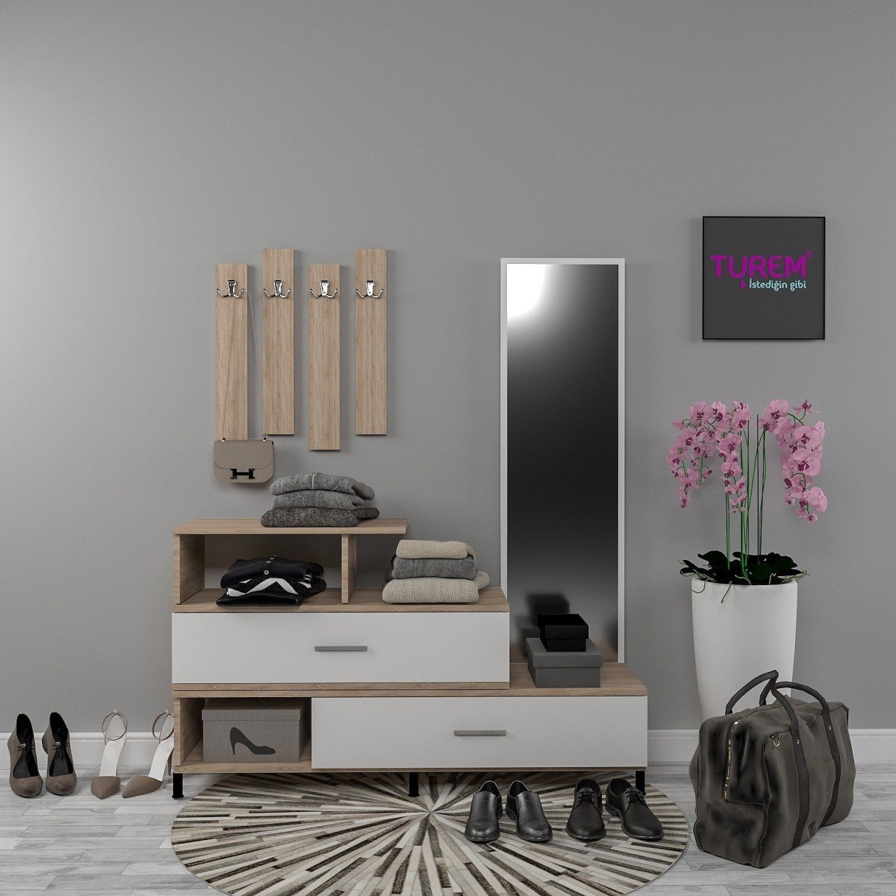 Askılı Aynalı Portmanto