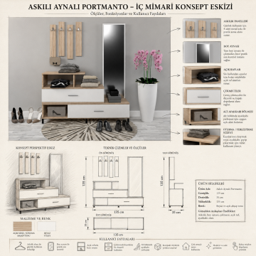 Askılı Aynalı Portmanto