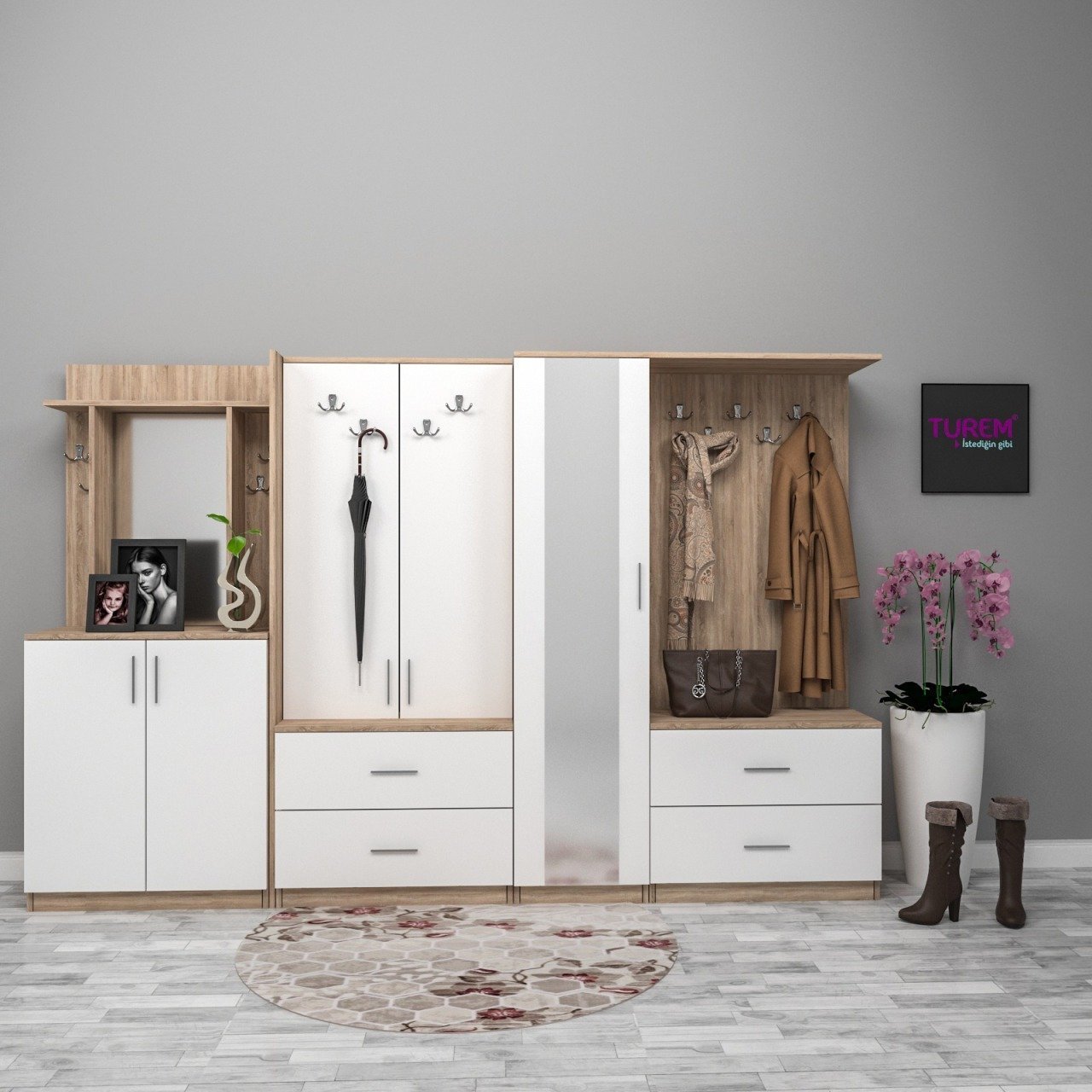 Ela Beyaz Aynalı Portmanto