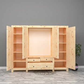 4 Kapılı Doğal Ahşap Gardrop