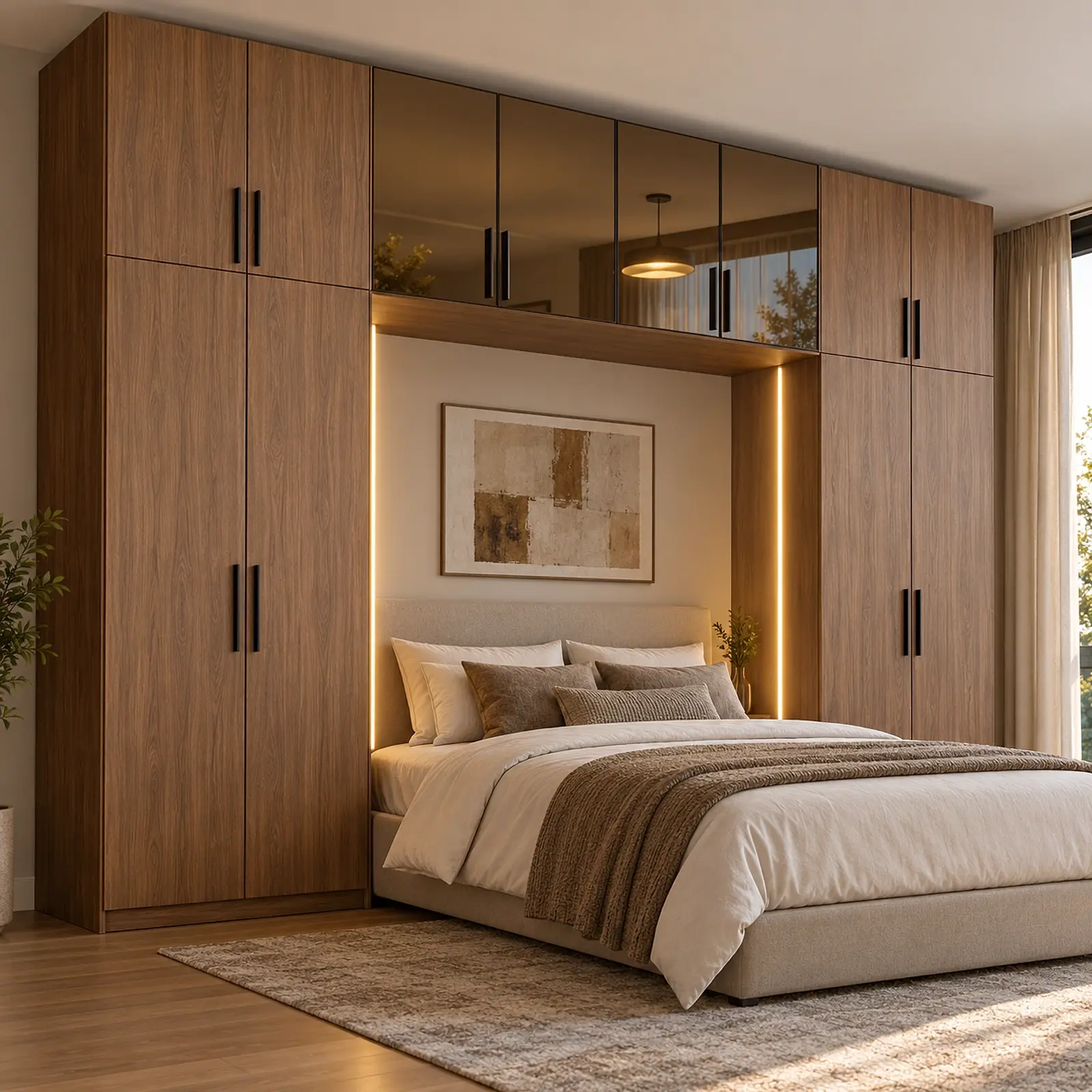 Alyora 320 Reflekte Köprü LED’li MDF Yatak Üstü Gardırop