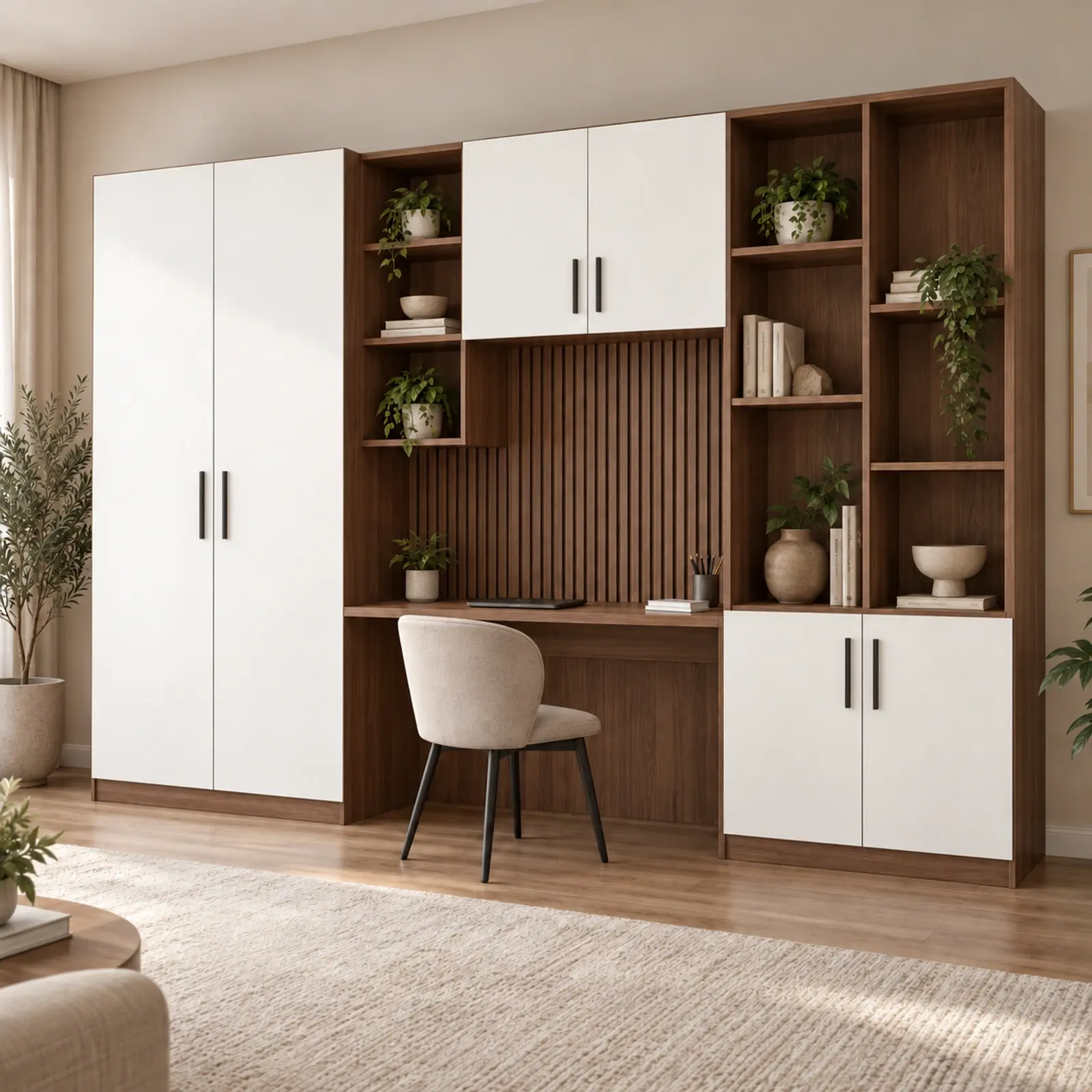 Arelis 280 Asimetrik Raflı Kitaplıklı Gardıroplu Çalışma Masası