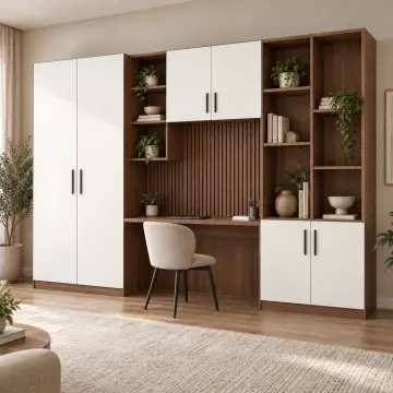 Arelis 280 Asimetrik Raflı Kitaplıklı Gardıroplu Çalışma Masası