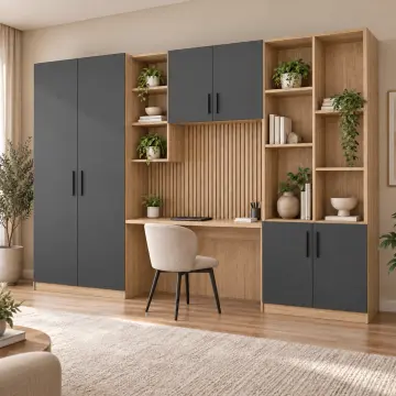Arelis 280 Asimetrik Raflı Kitaplıklı Gardıroplu Çalışma Masası