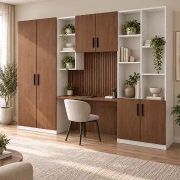Arelis 280 Asimetrik Raflı Kitaplıklı Gardıroplu Çalışma Masası