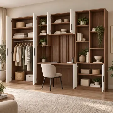Arelis 280 Asimetrik Raflı Kitaplıklı Gardıroplu Çalışma Masası