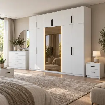 Selora 240 Reflekte LED’li MDF Gardırop Şifonyer Komodin Seti