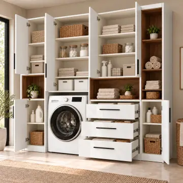 Uryavessa High Gloss Tek Makineli, Üç Çekmeceli ve Açık Havlu Kuleli Dolap 250 cm