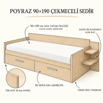 Poyraz 90x190 Çekmeceli Sedir