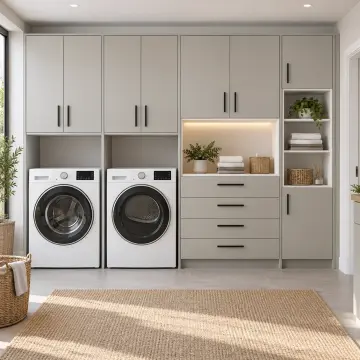 Varyelona Lake Yan Yana İki Makineli, Dört Çekmeceli ve Havlu Kuleli Dolap 280 cm
