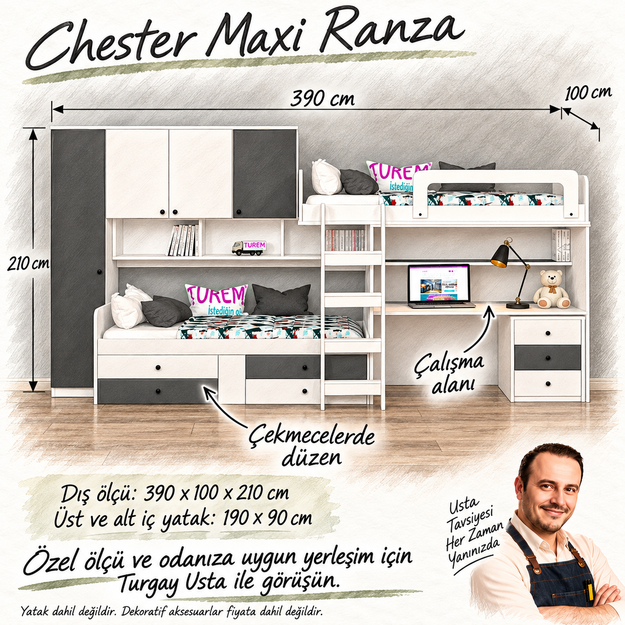 Chester Maxi Ranza Turgay Usta ölçü ve kullanım eskizi