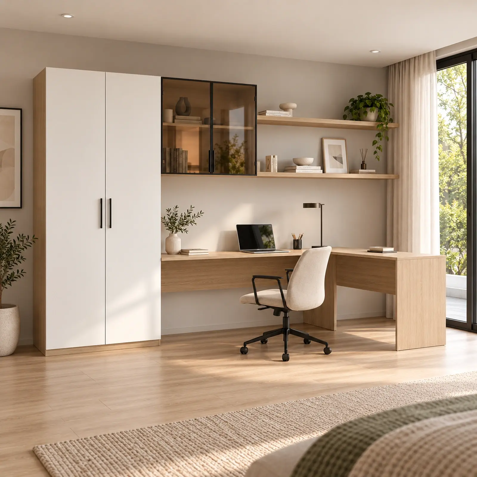 Selinor L260 Tek Kişilik L Reflekte Kitaplıklı Gardıroplu Çalışma Masası