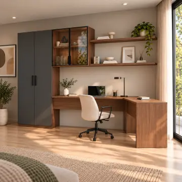 Selinor L260 Tek Kişilik L Reflekte Kitaplıklı Gardıroplu Çalışma Masası
