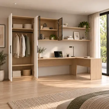 Selinor L260 Tek Kişilik L Reflekte Kitaplıklı Gardıroplu Çalışma Masası