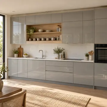 Hervona Sis Gri High Gloss Çekilir Altı Saplı Mini Sos Tenceresi Kademeli Beşikli Düz Mutfak Dolabı