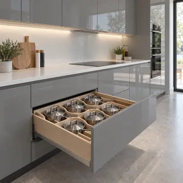 Hervona Sis Gri High Gloss Çekilir Altı Saplı Mini Sos Tenceresi Kademeli Beşikli Düz Mutfak Dolabı